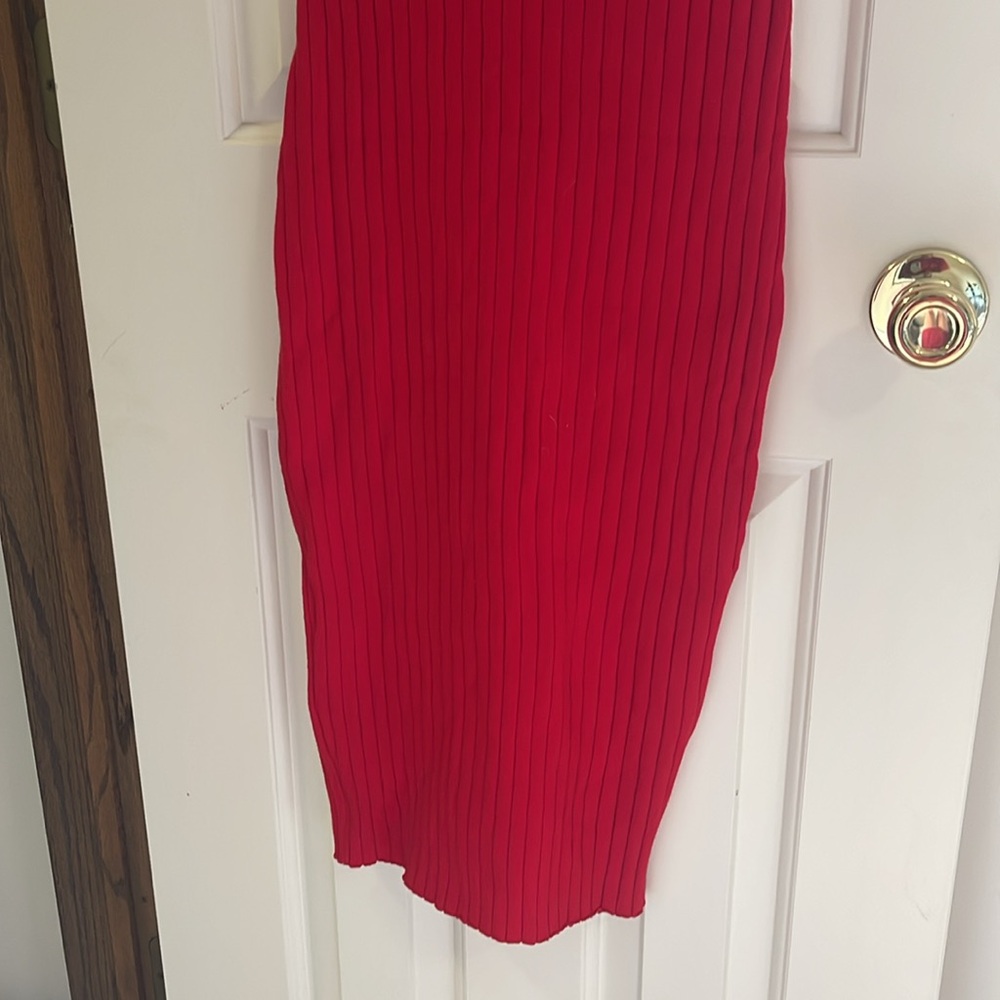 Amazon Red Sheath Dress with Cuffed Long Sleeves and Polo Collar TWO PIECE - Picture 7 of 9